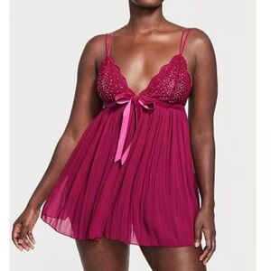 Victoria's Secret Magenta Rhinestone Pleated Babydoll Lingerie